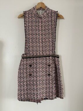 Sleeveless Pink Tweed A-Line Dress